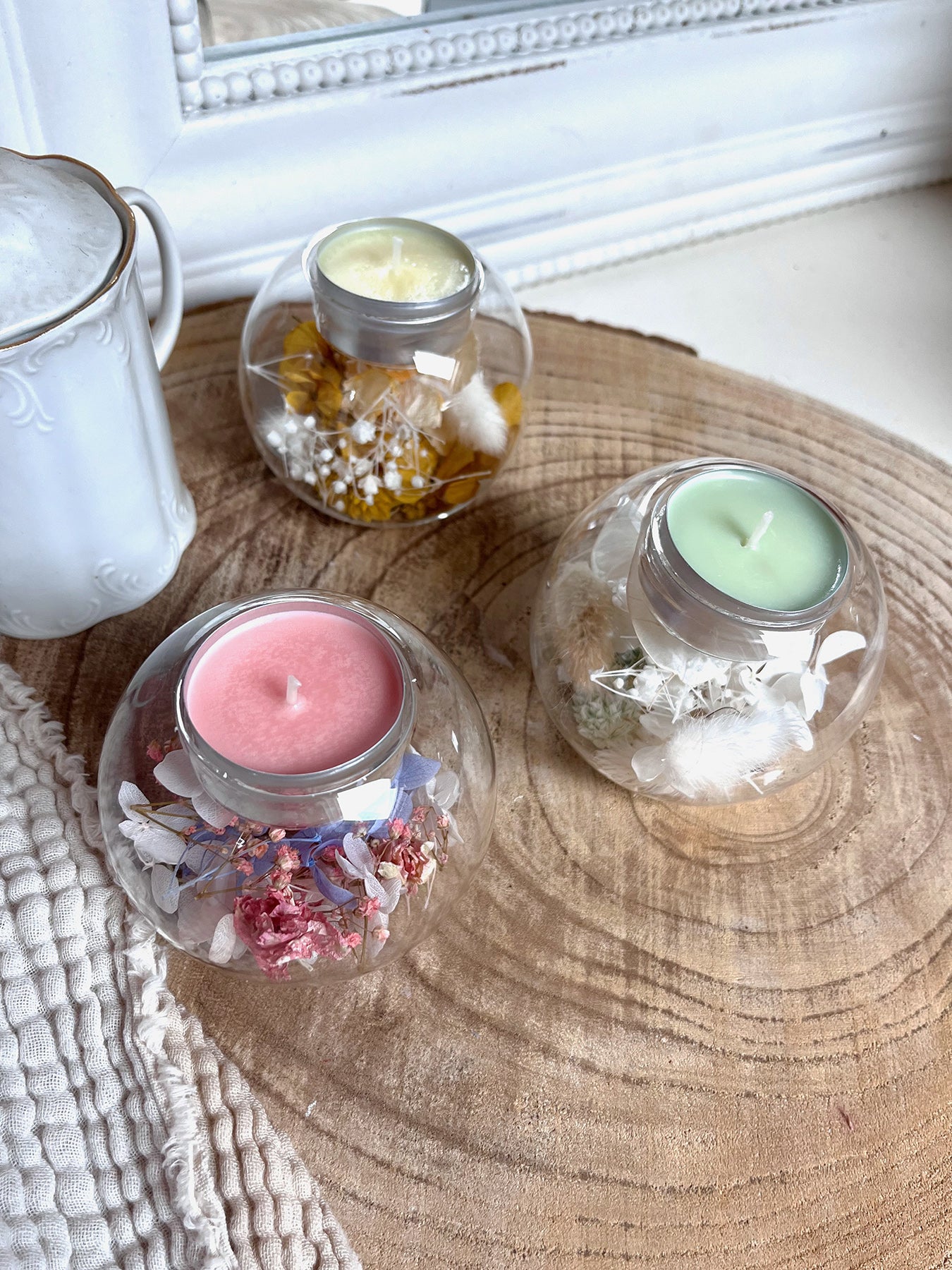 Photophore en fleurs séchées et verre x L'atelier de Lune