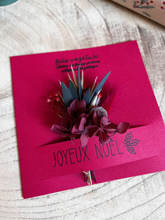 Carte "JOYEUX NOËL" avec bouquet de fleurs séchées
