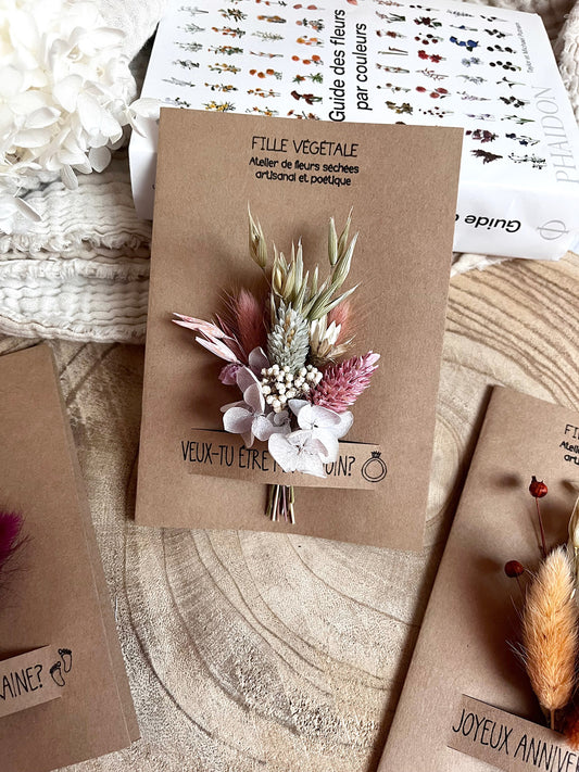 Carte "Veux-tu être ma témoin?" avec bouquet