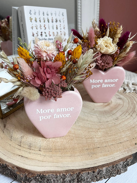 Vase coeur fleuri "MORE AMOR POR FAVOR"