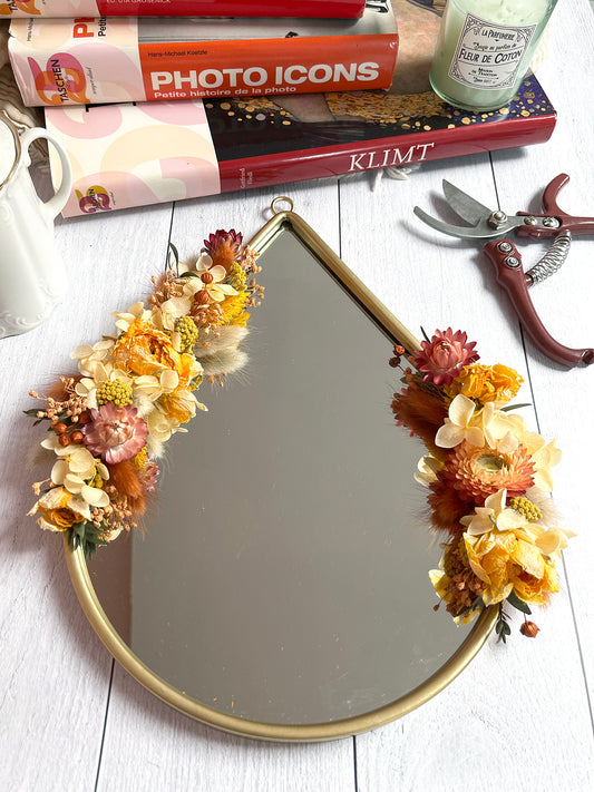 Miroir orné de fleurs séchées PÊCHE