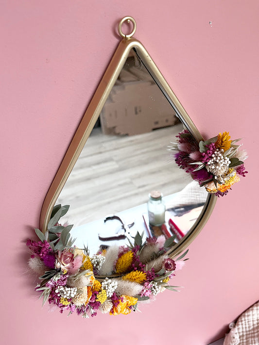 Miroir orné de fleurs séchées FRAMBOISE