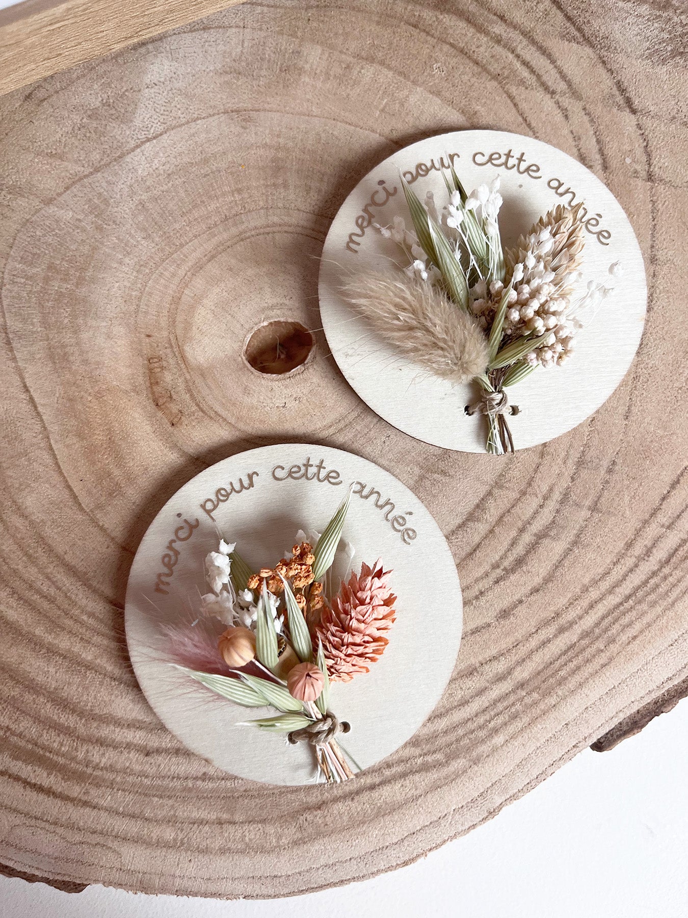 Magnet en bois rond "Merci pour cette année"