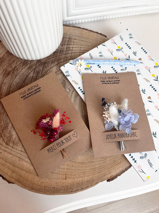 Carte à message personnalisable avec bouquet de fleurs séchées