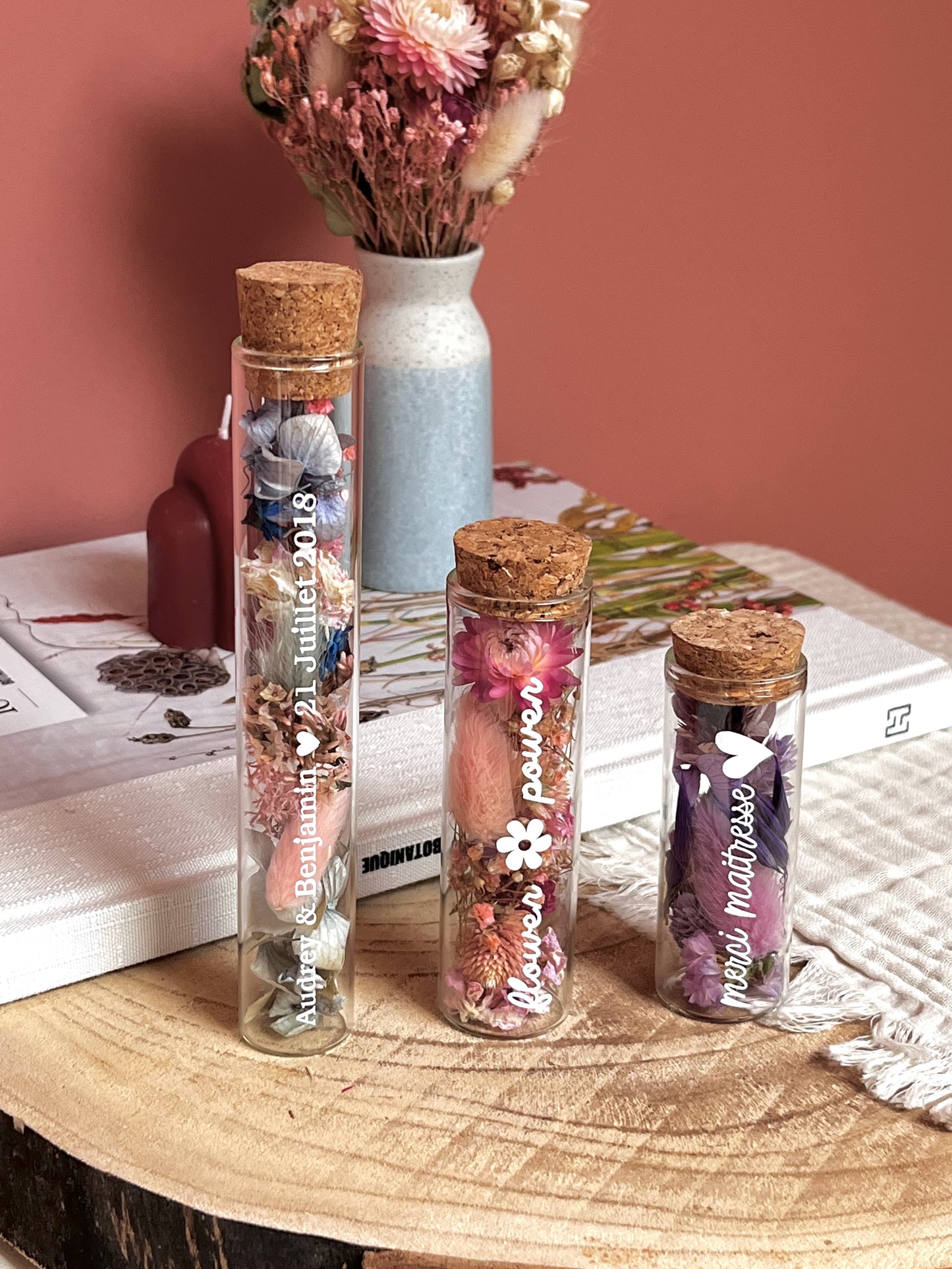 Fiole de fleurs séchées sur mesure