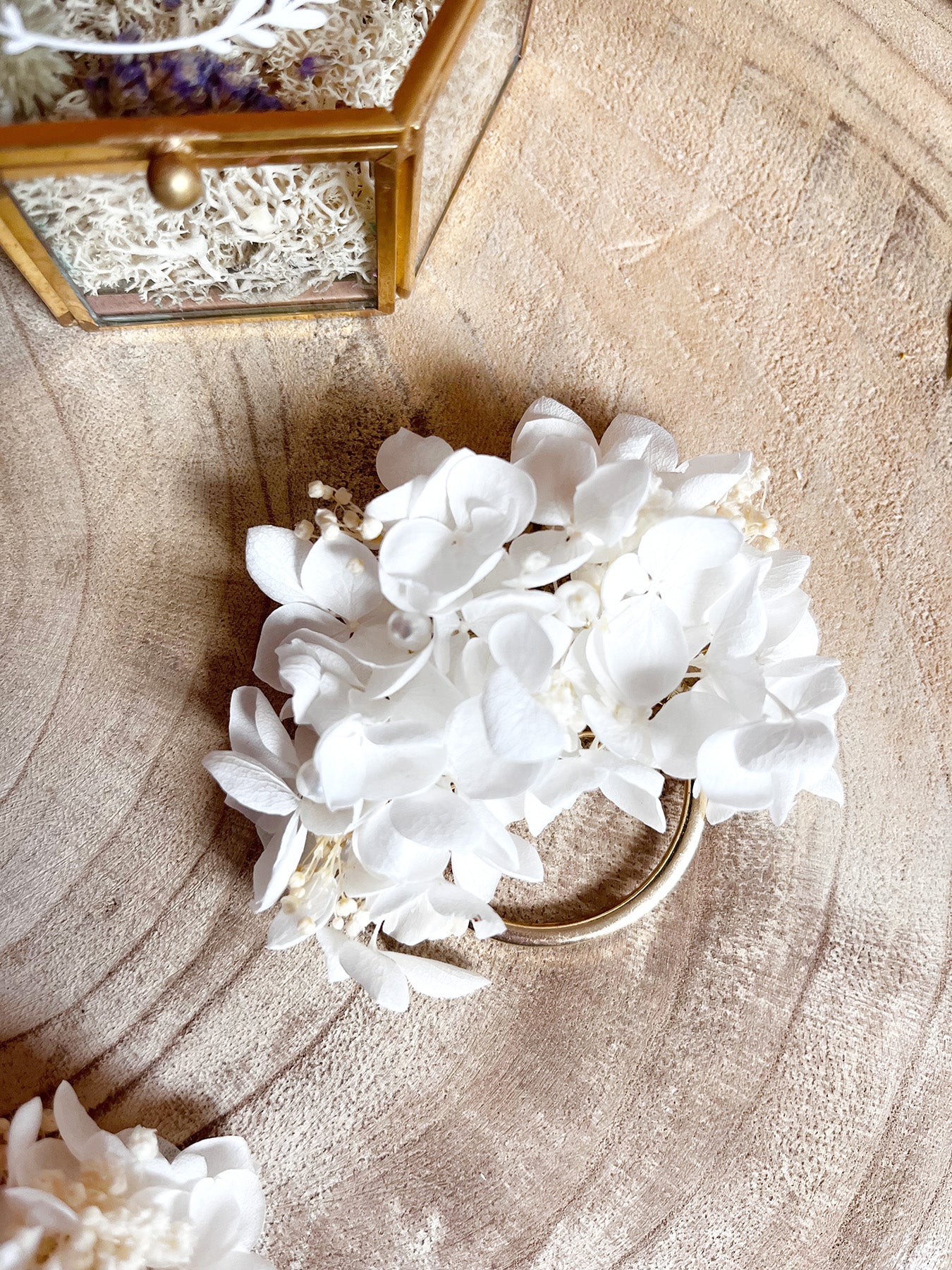 Barrette ronde en hortensia stabilisé HORTENSE