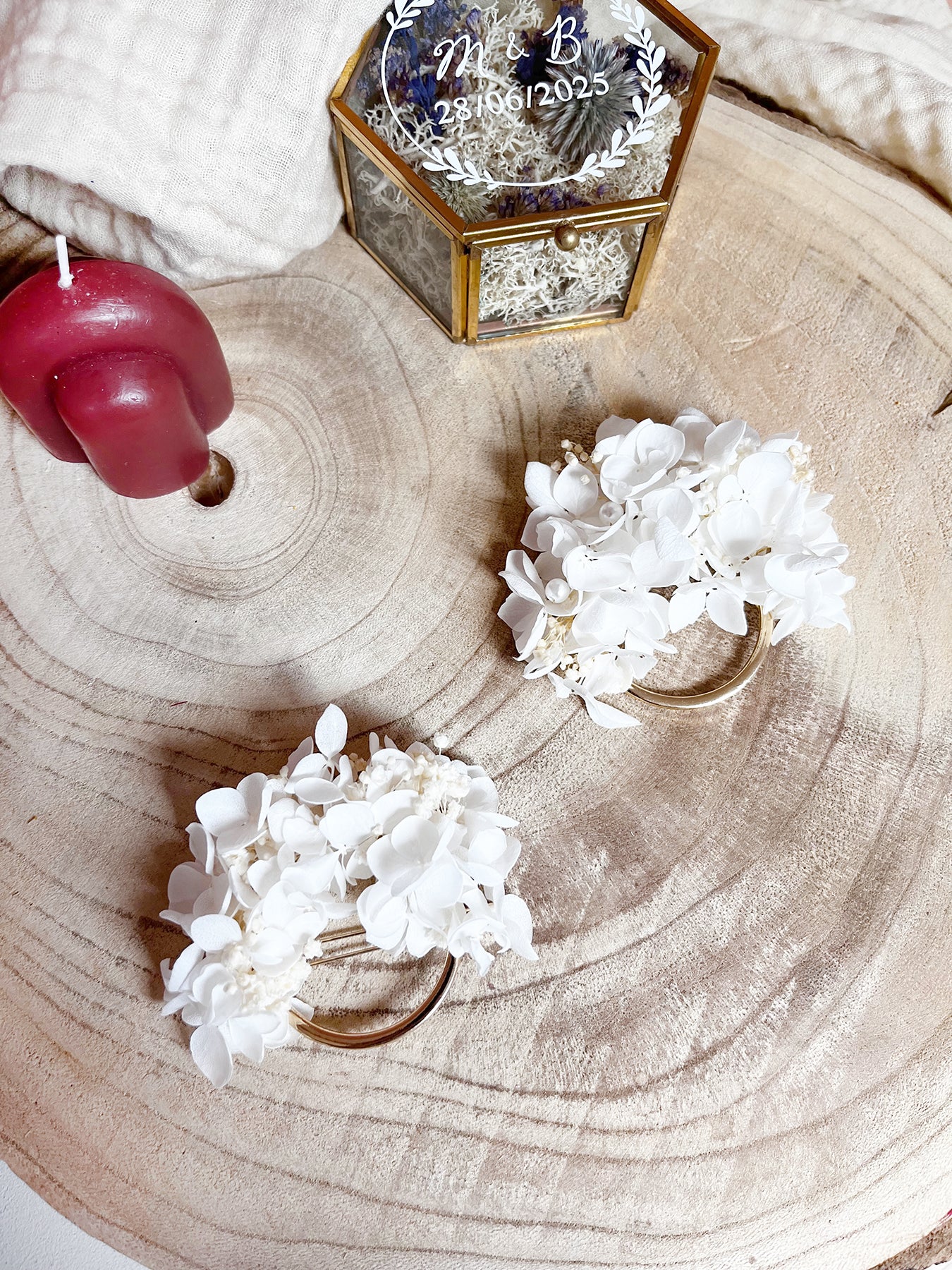 Barrette ronde en hortensia stabilisé HORTENSE