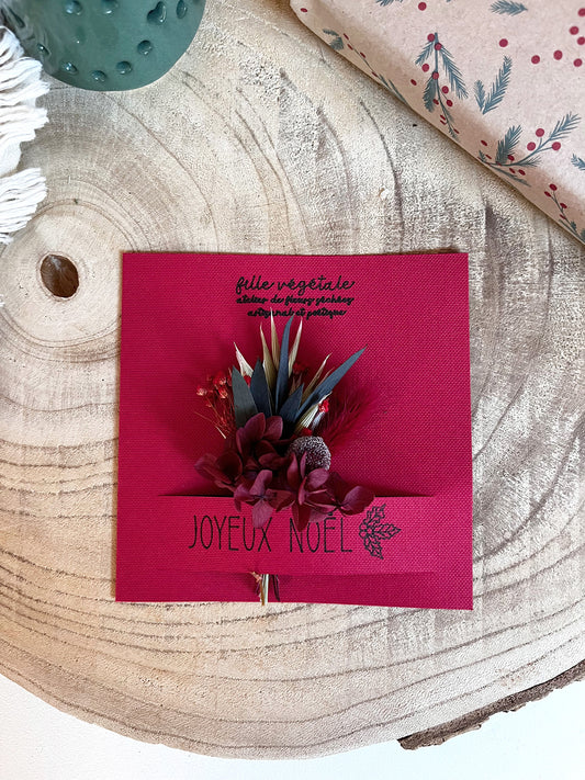 Carte "JOYEUX NOËL" avec bouquet de fleurs séchées
