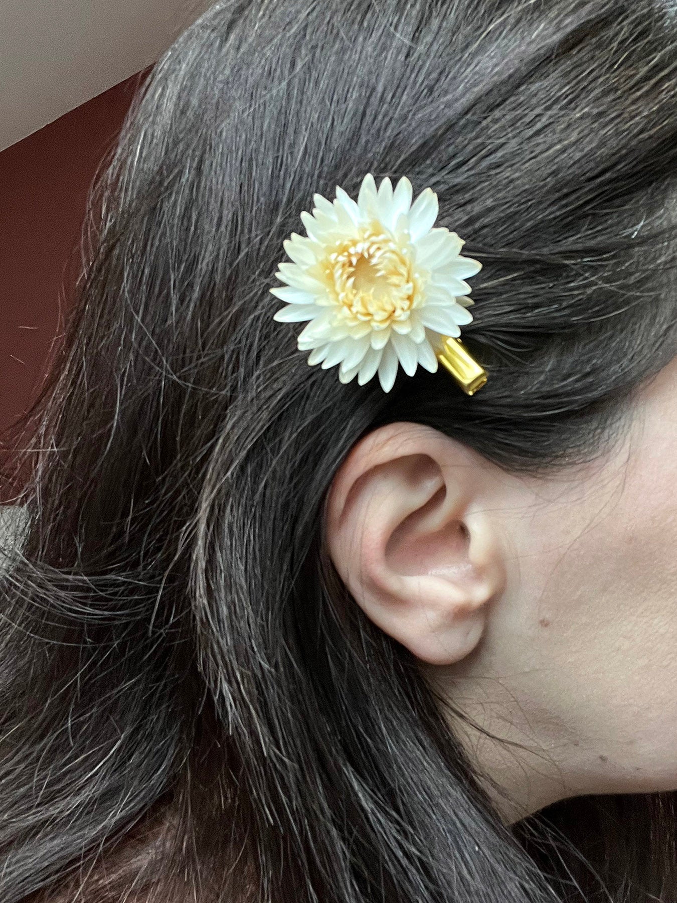 Barrette pince à fleur d'immortelle