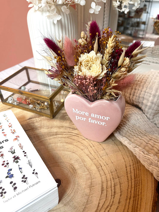 Vase coeur fleuri "MORE AMOR POR FAVOR"