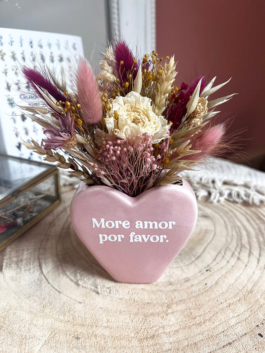 Vase coeur fleuri "MORE AMOR POR FAVOR"