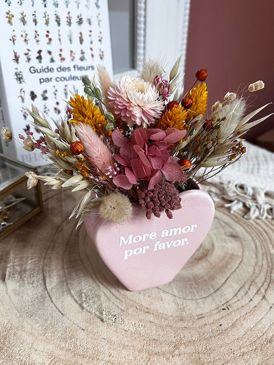 Vase coeur fleuri "MORE AMOR POR FAVOR"