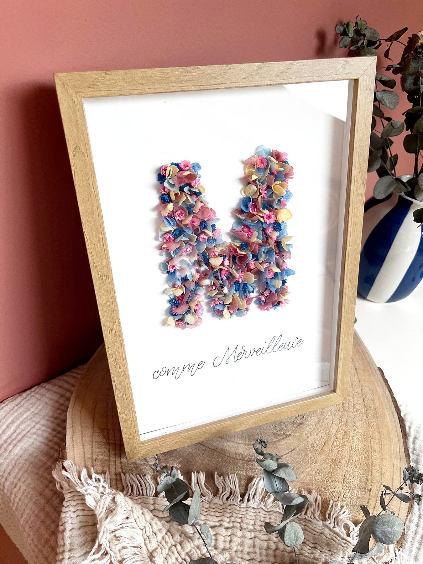 Cadre à initiale fleurie personnalisable - précommande cadeau fêtes des Mères