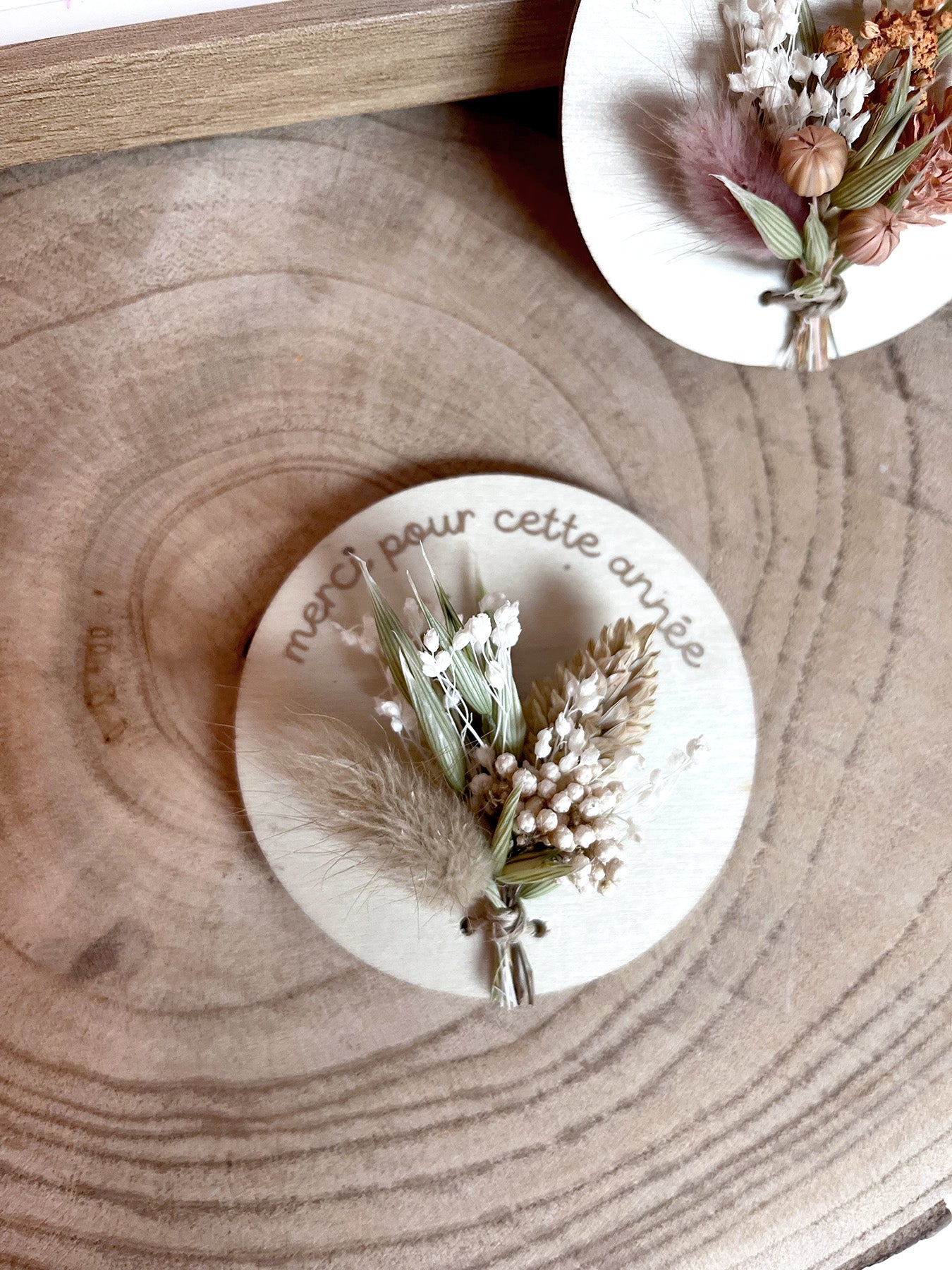 Magnet en bois rond "Merci pour cette année"